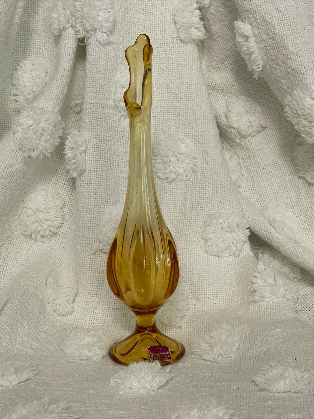 Vintage VIKING Glass 6 PETAL Footed Honey Amber 9.5” Swung Vase